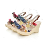 flower printed back buckled summer wedge