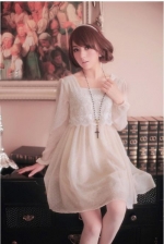 Fashion dot chiffon lace long sleeve dress