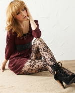 Fashion lady favorite black golden printing flower legging pants