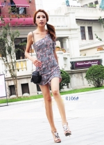 European and American Retro Floral Dress 14805 Slim shoulder oblique