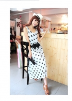 dot explosion models in waist sleeveless chiffon dress casual - with Belt