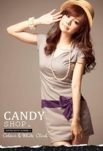 London love waist cotton V-neck striped dress butterfly knot