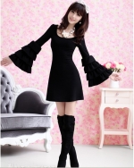 thick black tower sleeve knit dress self