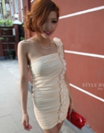 star feminine sexy chiffon flounced Fan fold Wrap Slim shoulder dress