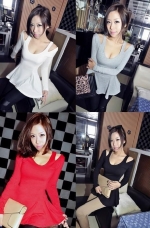 Autumn sexy waist strapless long-sleeved dress models