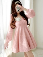 Slim sweet new winter hair plush dress - with corsage