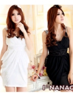 Korean version of the new romantic shadows of diamond strap chiffon dress