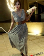 sexy waist Leopard V-Neck Dress - with belt