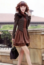 Korean temperament leave two ladies long sleeve dress - send corsage