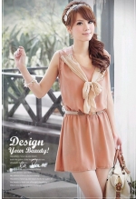 bandage elastic waist chiffon dress two-color
