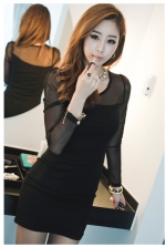 temperament ladies fashion stitching Slim sexy mesh dress