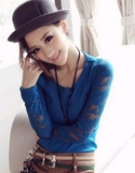 sexy lace back round neck shirt wild rendering
