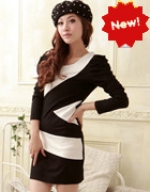 multi-color stitching Slim dress elegant woman