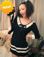 School of lotus leaf collar retro striped knit dress bow