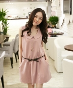 Korean petal collar dress dress - with Leopard Belt