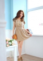 Short dress Cotton with lace style on shoulder