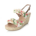 [Zoe] love the Floral bow woven fabric removable bottom slope with sandals