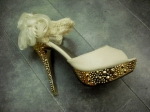 Fish head high with waterproof heavy-bottomed large flowers temperament Korean sandals