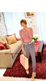 simple texture ~ hem waist bat sleeve knit shirt and white
