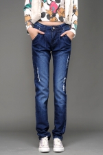 11 feet in winter jeans pants female Korean casual pants elastic wave Harlan large size