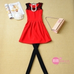 new autumn and winter hit Europe and temperament color stitching primer red lace skirt dress bridesmaid dress vest
