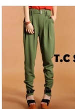 TC ~ fresh legs excellent small green drape thin tapered pants zipper design